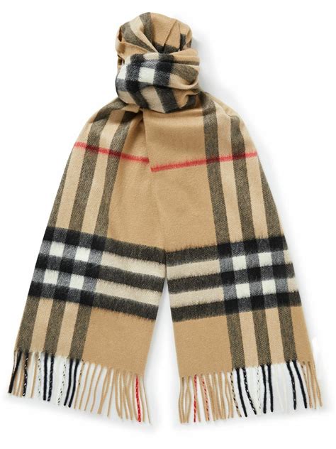 BURBERRY Fringed checked cashmere scarf 